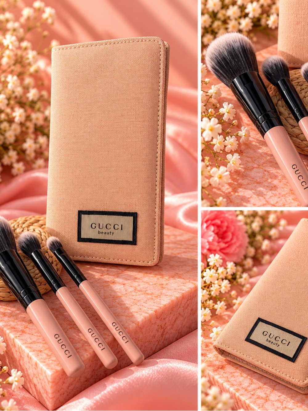 Gucci Peach-Pink Makeup Brush Set with Matching Case